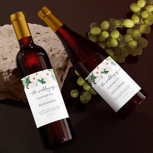 Palm Leaves Hibiscus Tropical Wedding Wine Label