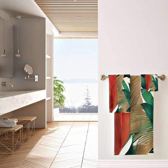Palm leaves in muted tones  bath towel set (Creator Uploaded)