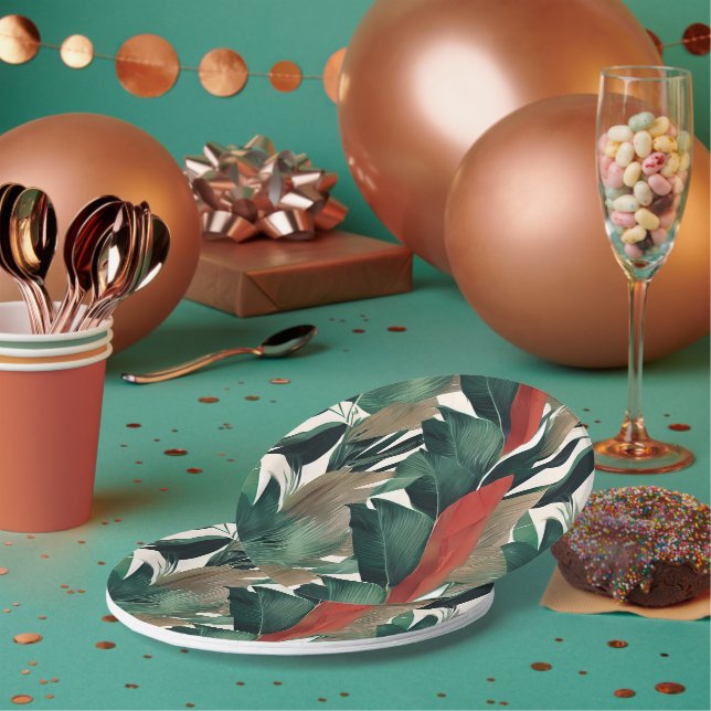 Palm leaves in muted tones  paper plate (Multi)