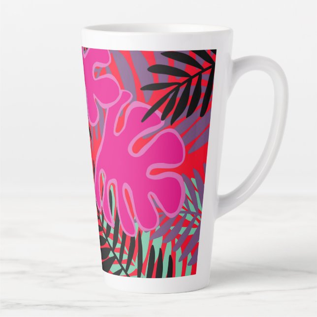 Palm Leaves in pink black and red Latte Mug (Right)