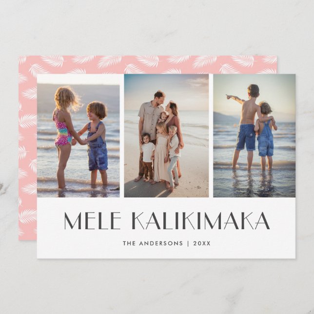 Palm Leaves Mele Kalikimaka Family Photo Christmas Holiday Card (Front/Back)