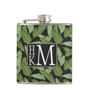 Palm Leaves Monogram Hip Flask