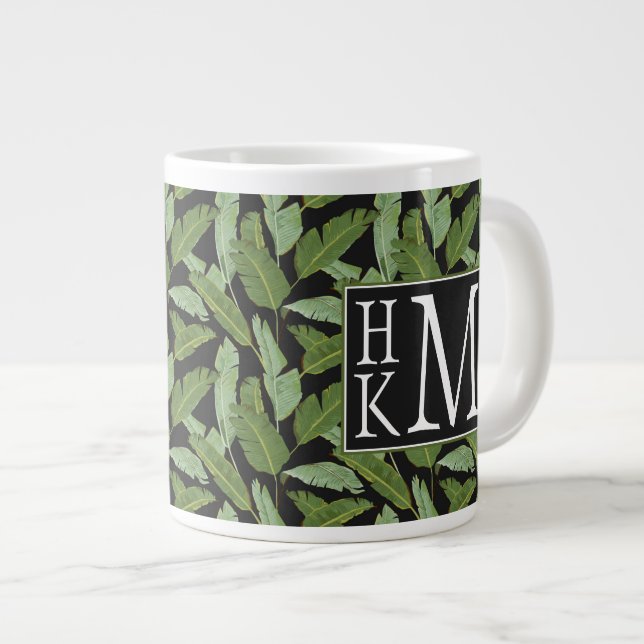 Palm Leaves | Monogram Large Coffee Mug (Front Right)