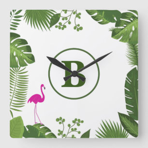 Palm Leaves Monogrammed Acrylic Wall Clock