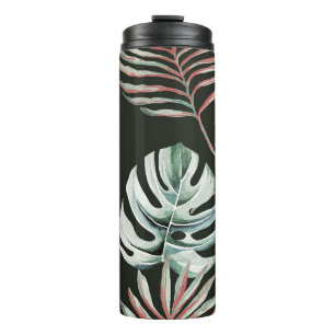 Palm leaves, monstera: tropical watercolor. thermal tumbler