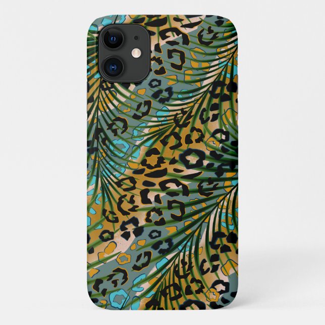 Palm leaves on a leopard background.  Case-Mate iPhone case (Back)