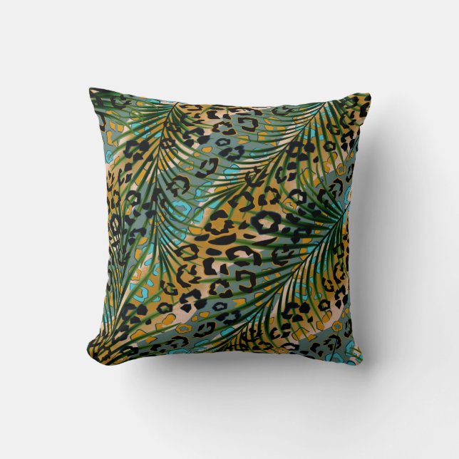 Palm leaves on a leopard background.  cushion (Front)