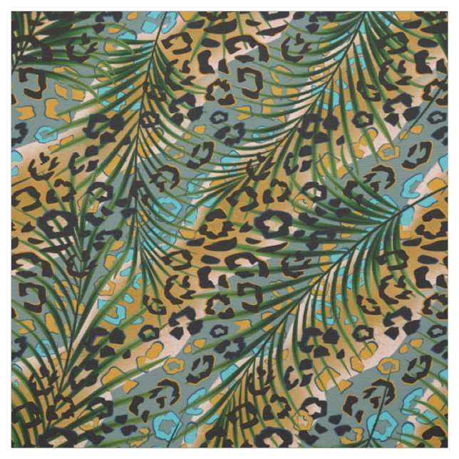 Palm leaves on a leopard background fabric (Swatch)