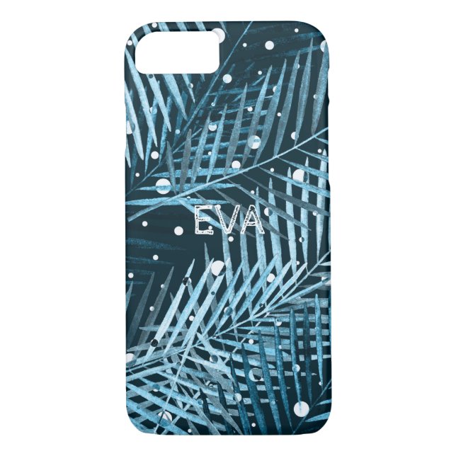 Palm leaves on blue with white polka dots. Case-Mate iPhone case (Back)