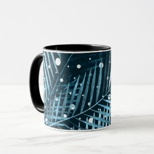 Palm leaves on blue with white polka dots. mug