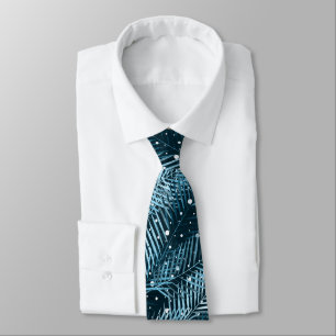 Palm leaves on blue with white polka dots. tie