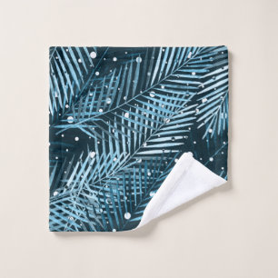Palm leaves on blue with white polka dots. wash cloth