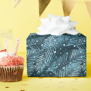 Palm leaves on blue with white polka dots. wrapping paper