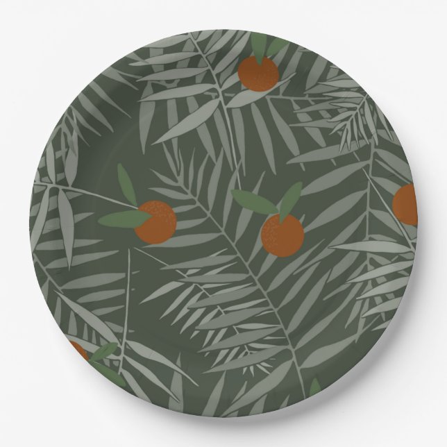 Palm Leaves & Oranges Paper Plate (Front)