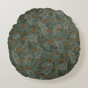 Palm Leaves & Oranges Round Cushion