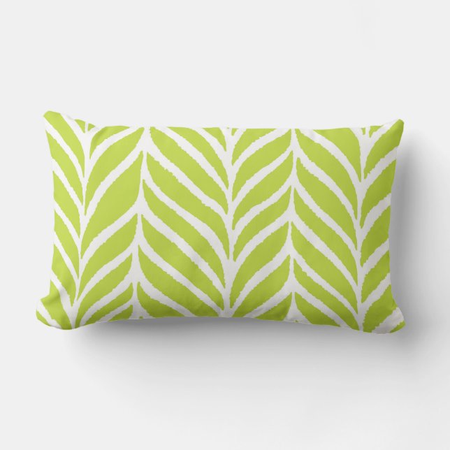 Palm Leaves Pattern Chartreuse Green Lumbar Cushion (Front)