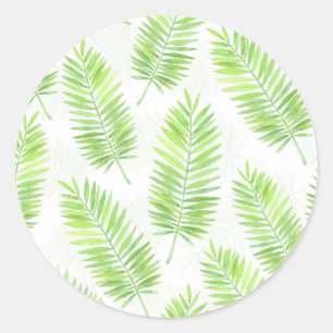Palm leaves pattern classic round sticker
