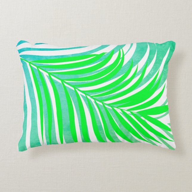 Palm Leaves Pattern Green Teal Blue Tropical Gift Decorative Cushion (Front)