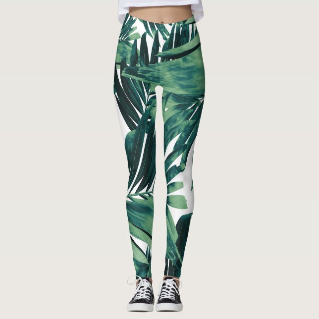 Palm Leaves Pattern Love #1 #tropical #wall #decor Leggings (Front)