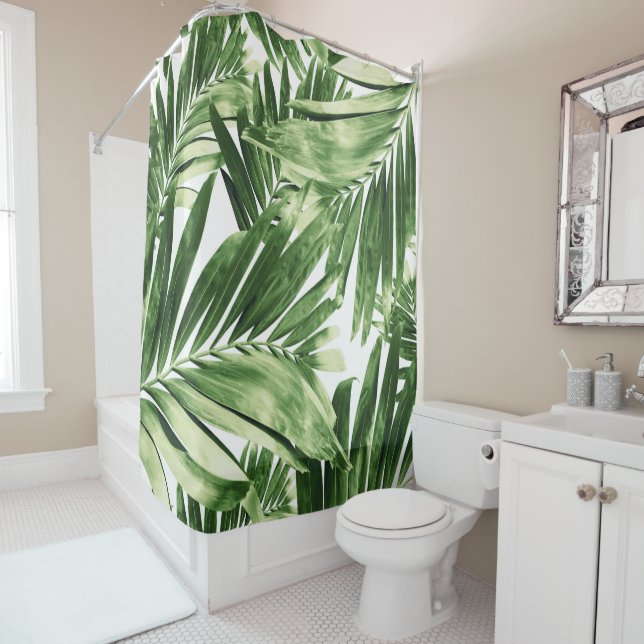 Palm Leaves Pattern Love #2 #tropical #wall #decor Shower Curtain (In Situ)