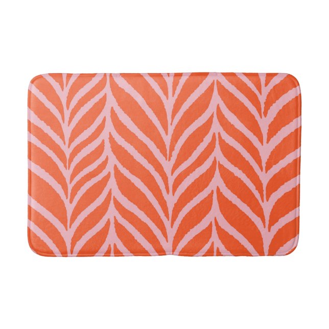Palm Leaves Pattern Orange & Pink Bath Mat (Front)