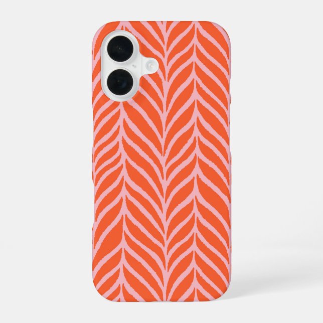 Palm Leaves Pattern Orange & Pink iPhone 16 Case (Back)