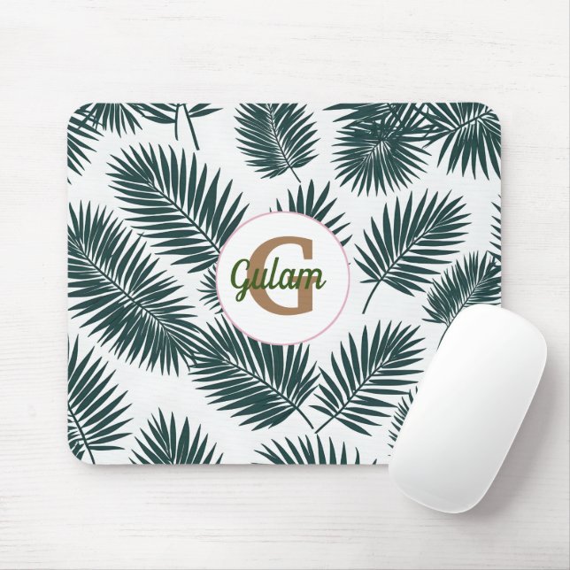 Palm leaves pattern personalised name and initial mouse pad (With Mouse)