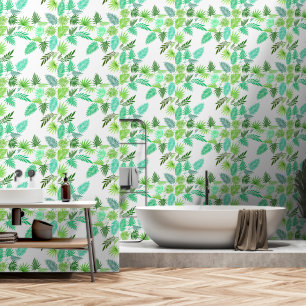 Palm Leaves Peel and Stick Tropical modern green Wallpaper