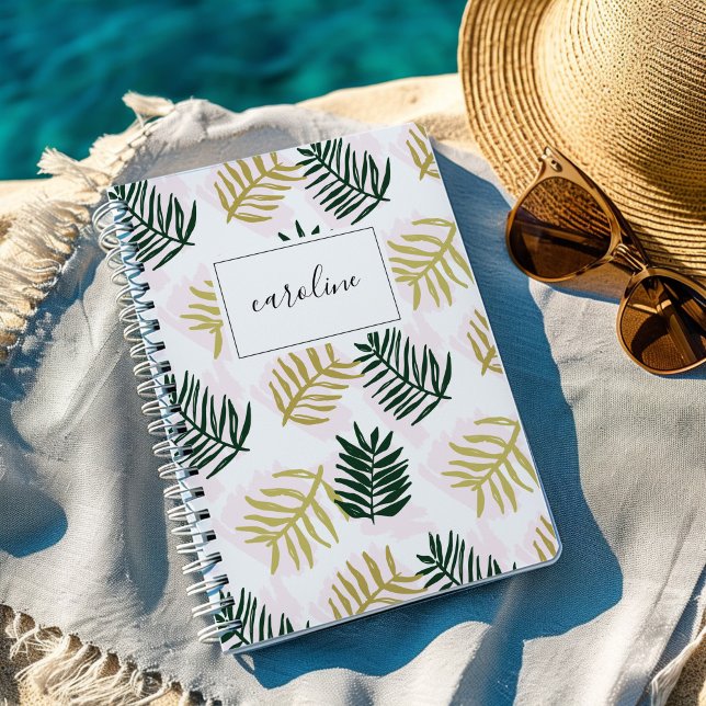 Palm Leaves Personalised Notebook (Painted palm leaves tropical notebook journal.)