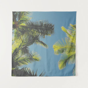 Palm Leaves Photo Tropical Summer Sky Retro Vibe Tapestry