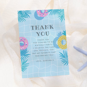 Palm Leaves & Pineapple Float Pool Party Birthday Thank You Card