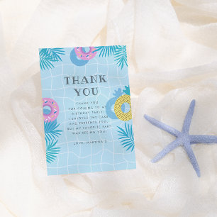 Palm Leaves & Pineapple Float Pool Party Birthday  Thank You Card