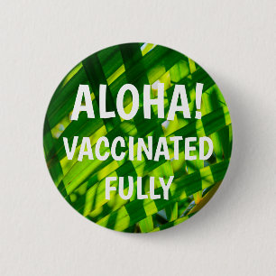 Palm Leaves Plaid, Kapaa, Kauai Aloha Vaccinated 6 Cm Round Badge