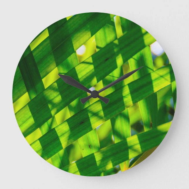 Palm Leaves Plaid, Kapaa, Kauai, Hawaii Large Clock (Front)