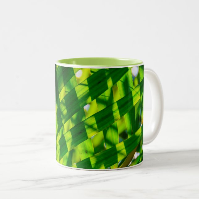Palm Leaves Plaid, Kapaa, Kauai, Hawaii Two-Tone Coffee Mug (Front Right)