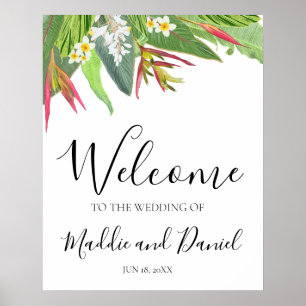 Palm Leaves Plumeria Tropical Elegant Welcome Sign
