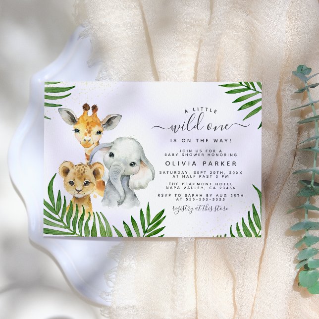 Palm Leaves & Safari Animals Wild One Baby Shower Magnetic Invitation (Creator Uploaded)