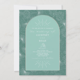 Palm Leaves Seashell Aqua Tropical Wedding Invitation