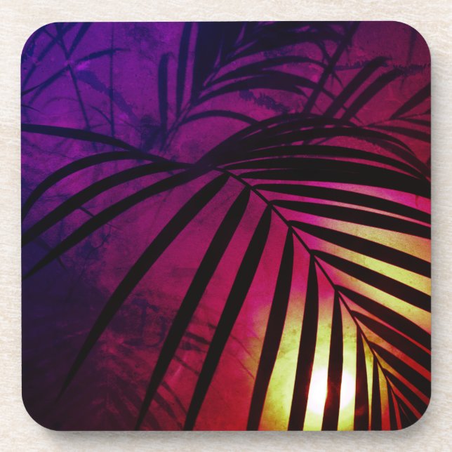 Palm leaves sunset modern tropical  coaster (Front)
