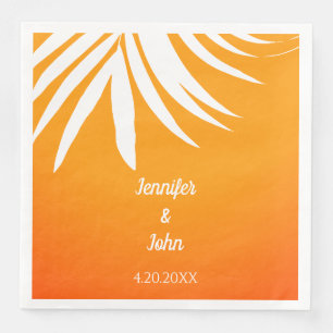Palm Leaves Sunset Orange Cool Tropical Wedding Napkin