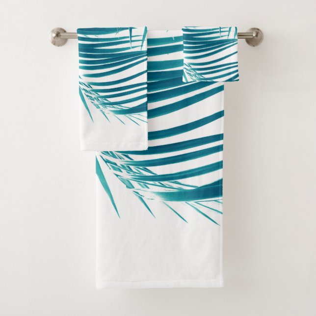 Palm Leaves Teal Blue Vibes #1 #tropical #decor  Bath Towel Set (Insitu)