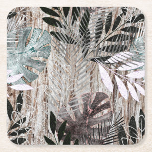 Palm leaves, tree, tropical, Botanical Square Paper Coaster