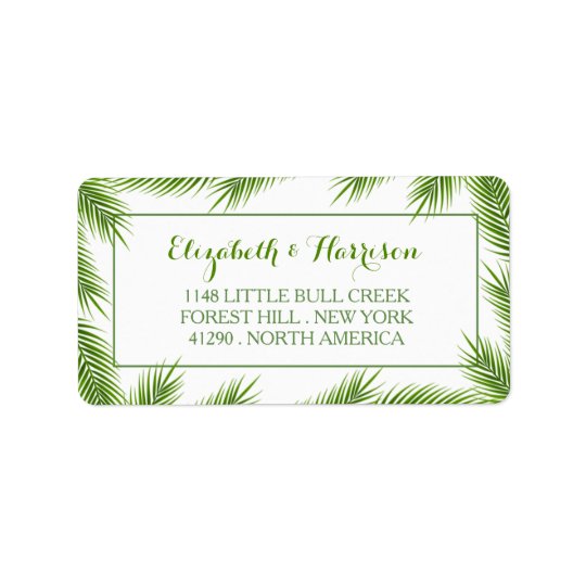 Palm Leaves Tropical Beach Wedding Address Label
