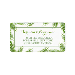 Palm Leaves Tropical Beach Wedding Label