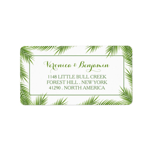 Palm Leaves Tropical Beach Wedding Label (Front)