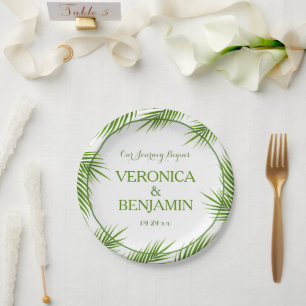 Palm Leaves Tropical Beach Wedding Paper Plate