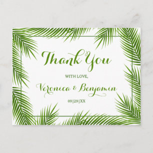 Palm Leaves Tropical Beach Wedding Thank You Postcard