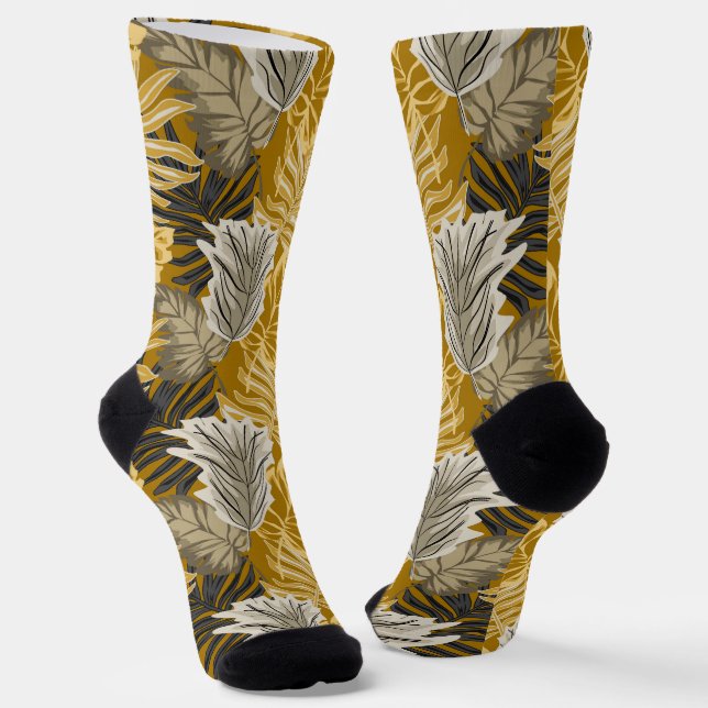 Palm leaves, tropical, Botanical, jungle, forest, Socks (Angled)