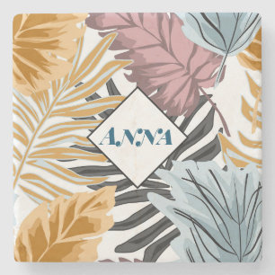 Palm leaves, tropical, Botanical, jungle, forest, Stone Coaster