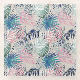 Palm leaves, tropical, Botanical, leaves, jungle, Glass Coaster
